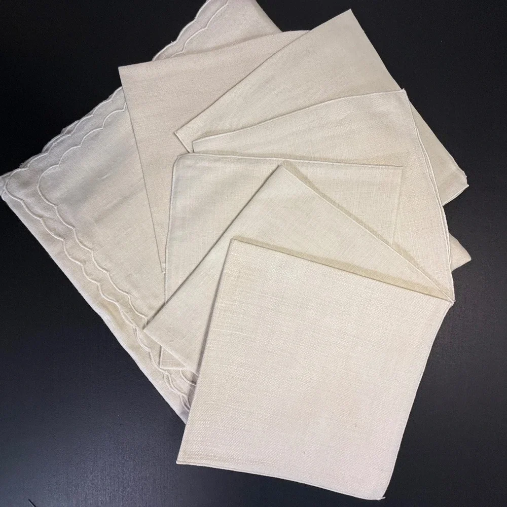 Leacock Tea Setting NT-21 Vintage Cream Linen Tablecloth and Napkins Set - Picture 7 of 9